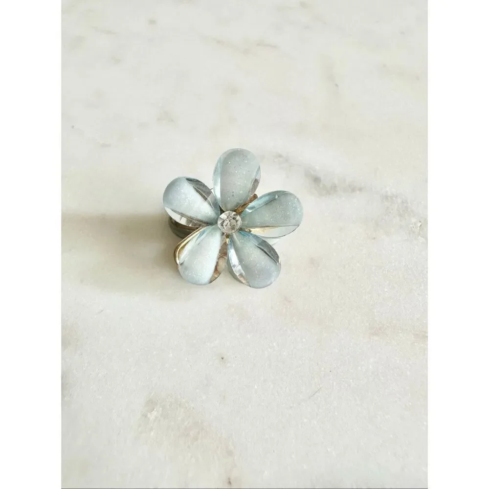 Delicate light blue sparkly flower hair clip